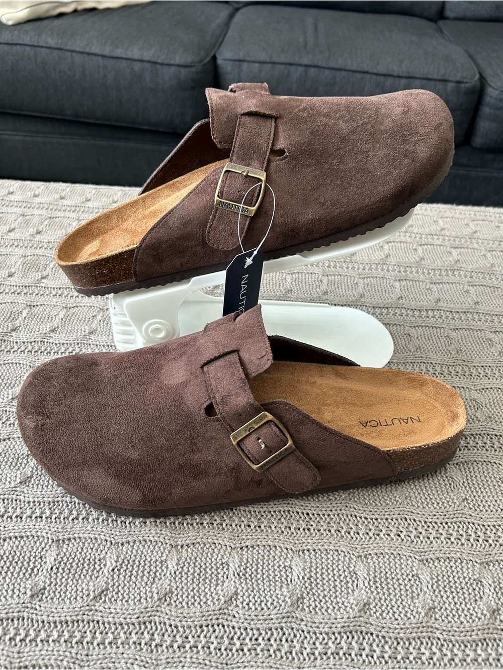 Nautica Men’s rundu Brown Suede Slip-On Clog with Buckle